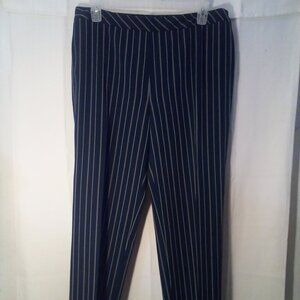 Bob Mackie Pants Women 16 Straight Trousers Stripe Side Zip Blue White
